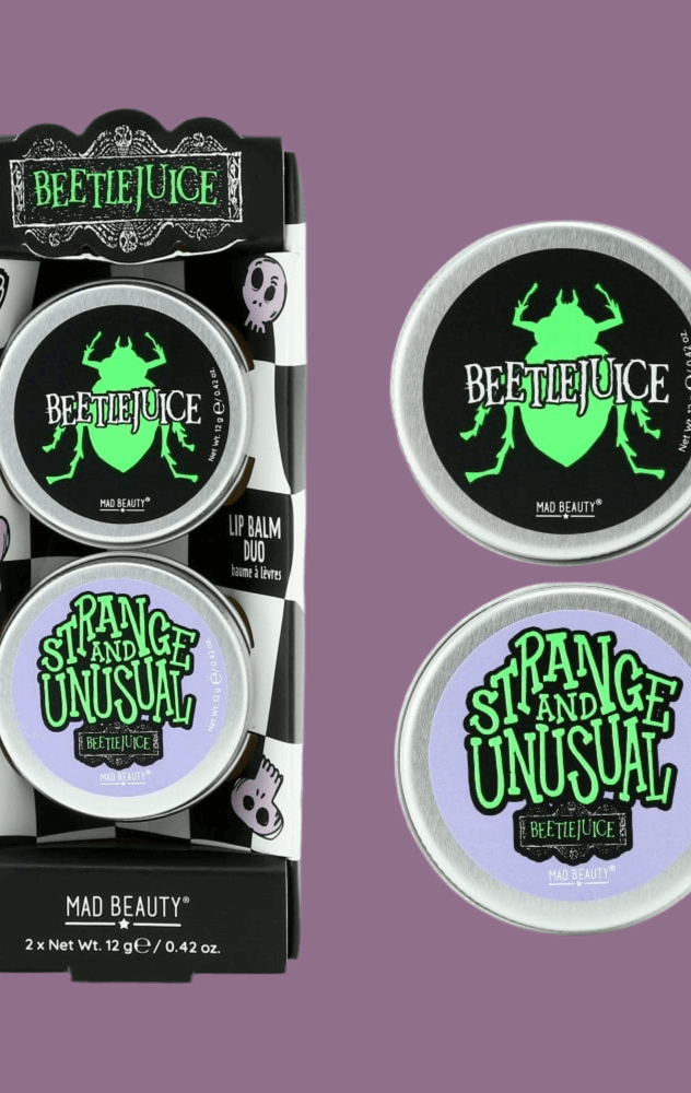 Warner Brothers Beetlejuice Lip Balm Duo Lip Balm by Mad Beauty as seen on celebrities