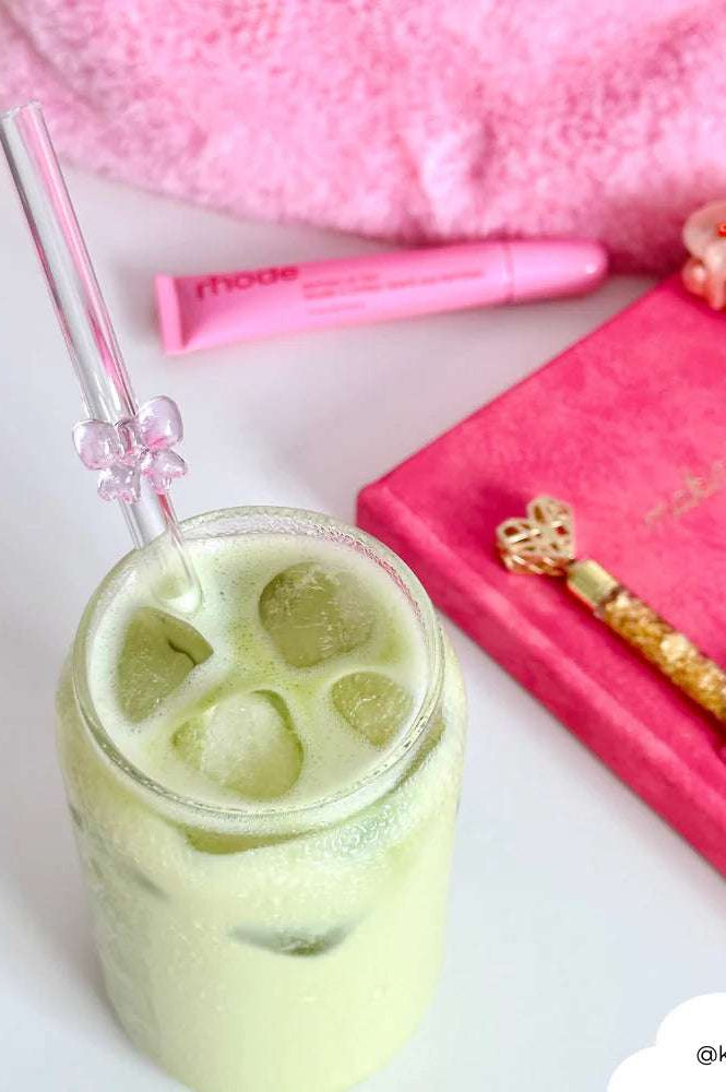 Coconut Lane Glass Straw with Pink Bows Straws by Coconut Lane as seen on celebrities