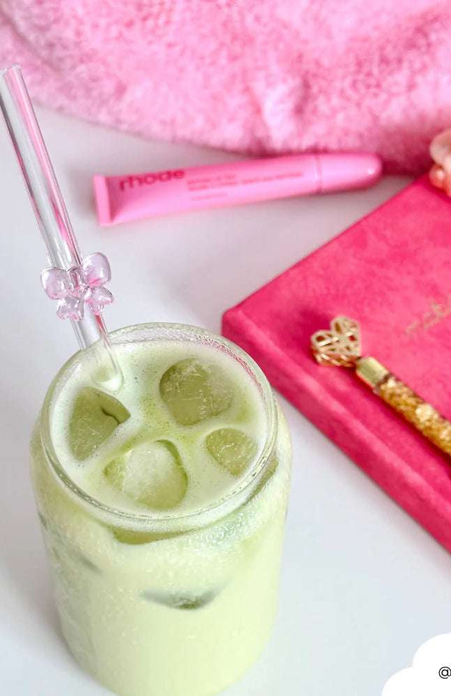 Coconut Lane Glass Straw with Pink Bows Straws by Coconut Lane as seen on celebrities