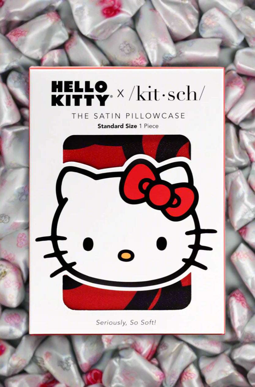Hello Kitty x Kitsch Satin Pillowcase - Hello Kitty Bathes in a Sea of Bows Pillow by Kitsch as seen on celebrities