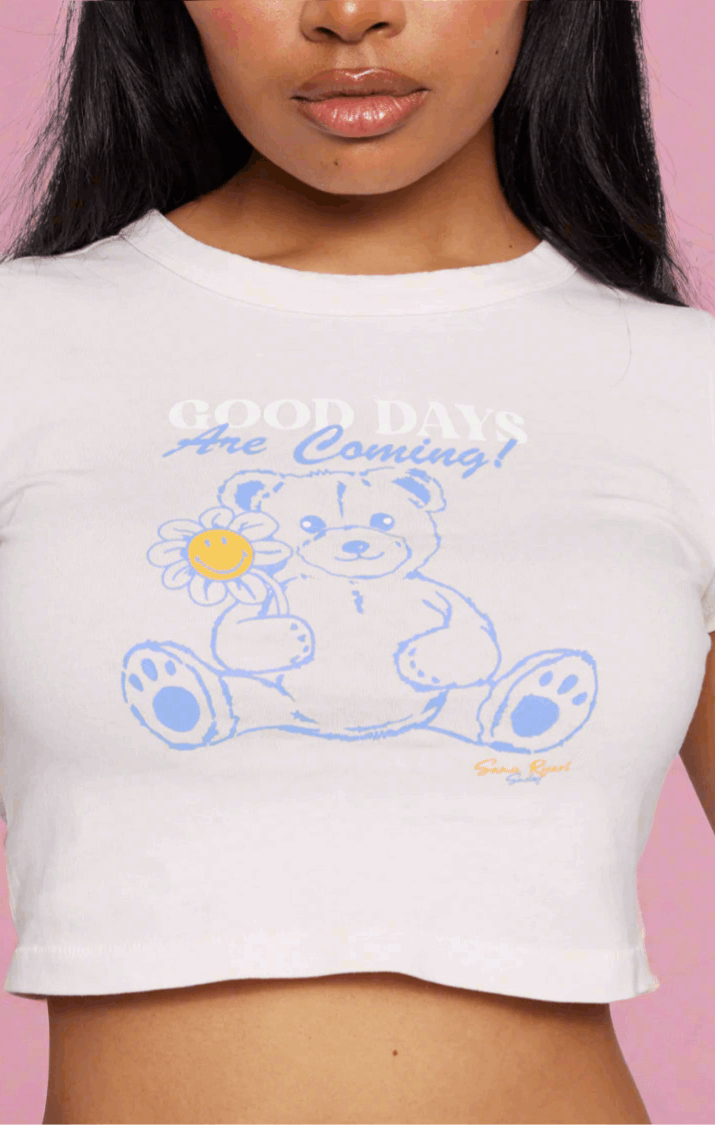 Samii Ryan x Smileyworld® Good Days Baby Tee T-Shirt by Samii Ryan as seen on celebrities