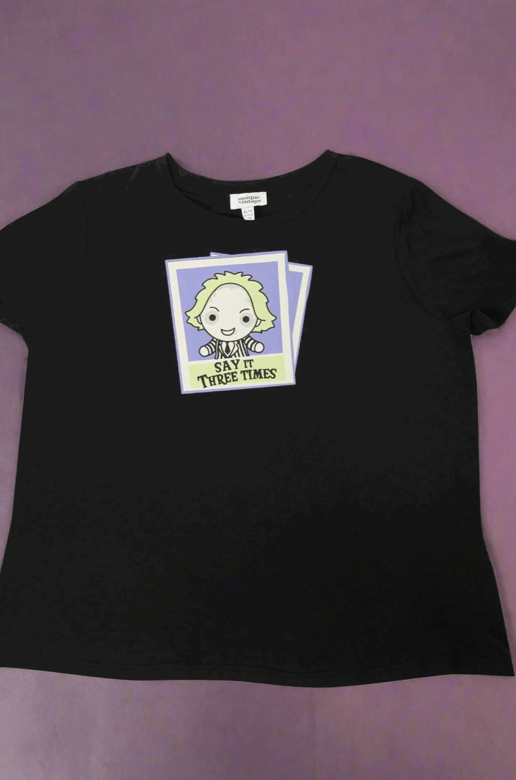 Beetlejuice X Unique Vintage Black Beetlejuice Polaroid Fitted Tee T-Shirt by Unique Vintage as seen on celebrities