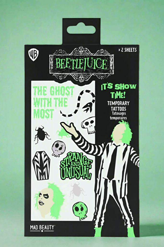 Warner Brothers Beetlejuice Body Tattoos Face Tattoo by Mad Beauty as seen on celebrities