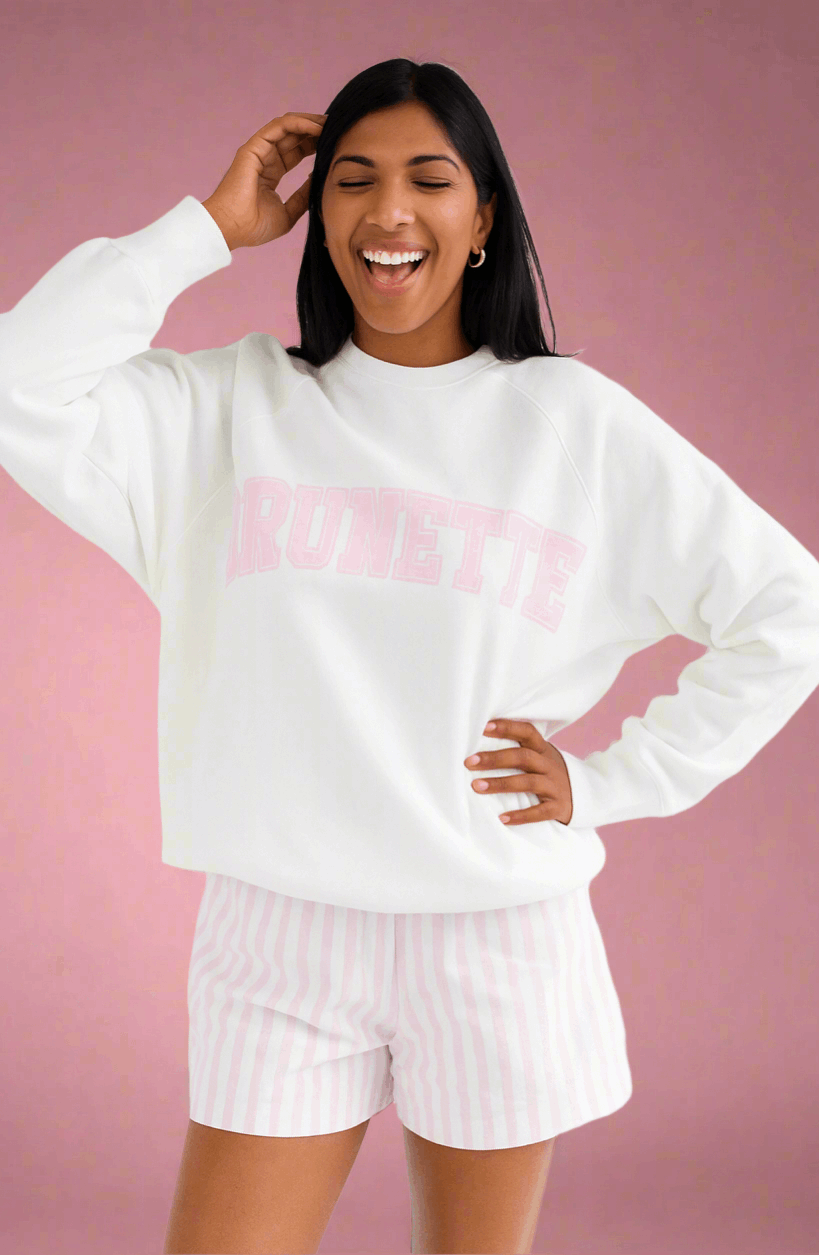 Brunette The Label "Brunette" Varsity Hair Colour Not Your Boyfriend's Crew Sweater