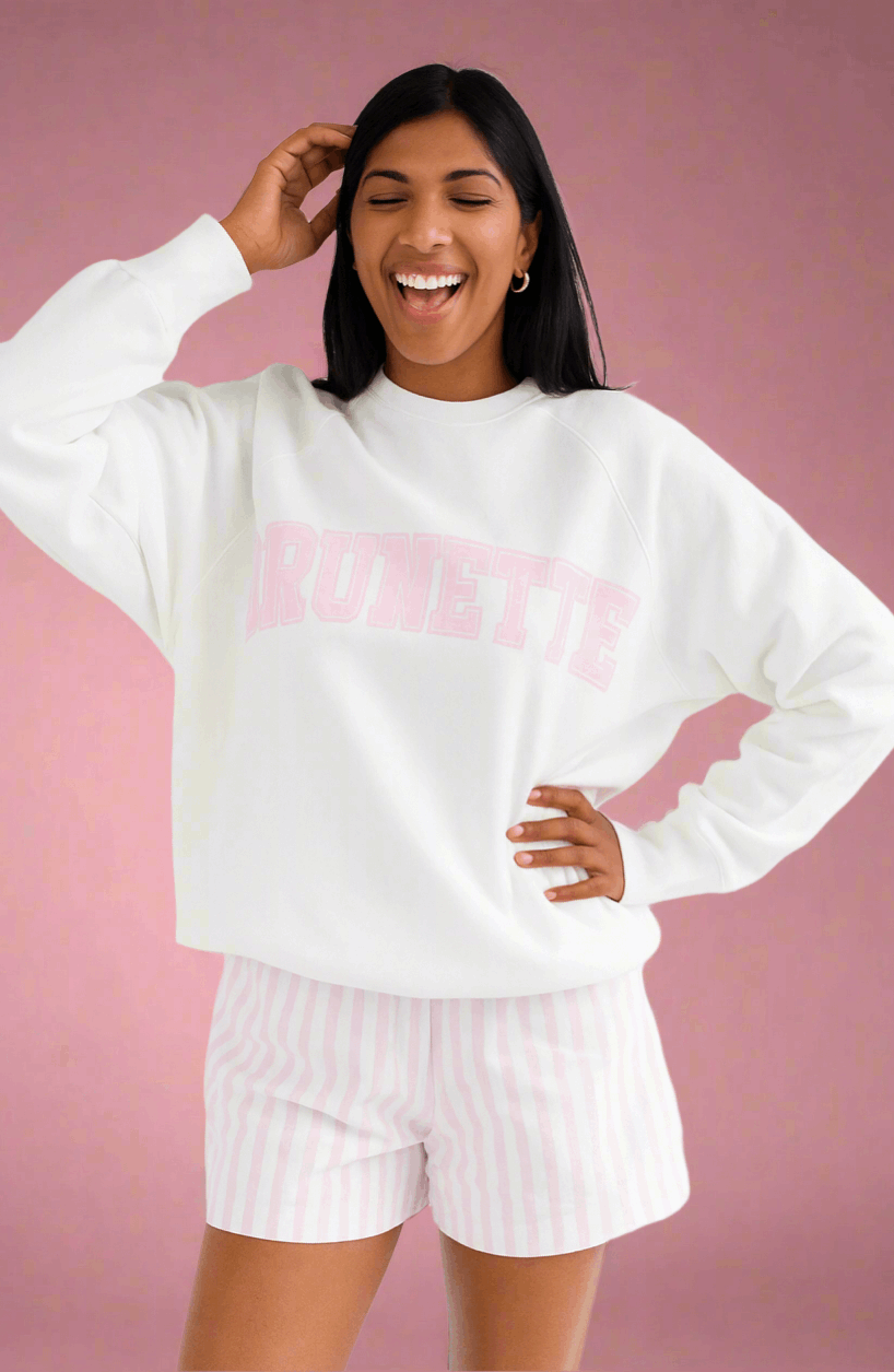 Brunette The Label "Brunette" Varsity Hair Colour Not Your Boyfriend's Crew Sweater