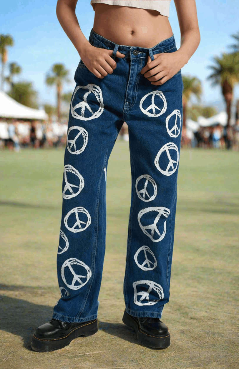 The Ragged Priest Peace Printed Dad Jeans as seen on Chloe Sims Boyfriend Jeans by The Ragged Priest as seen on celebrities