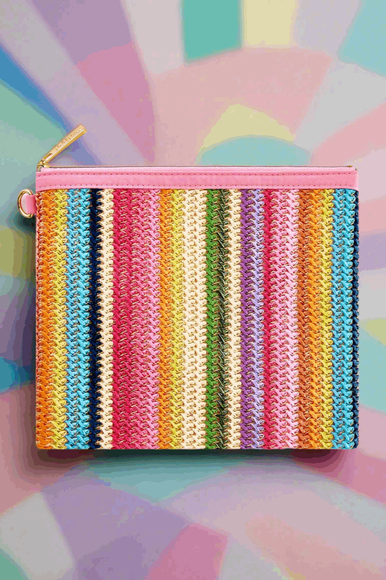 Packed Party Bring On The Fun Luxe Woven Rainbow Everything Pouch Bag Clutch Bag by Packed Party as seen on celebrities