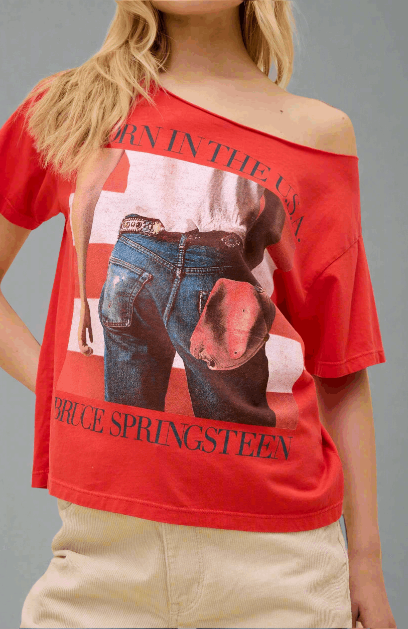 Daydreamer LA Bruce Springsteen Americana Off The Shoulder Tee T-Shirt by Daydreamer LA as seen on celebrities