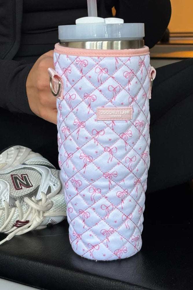 Coconut Lane Quilted Dainty Bows Tumbler Carry Case Water Bottle by Coconut Lane as seen on celebrities