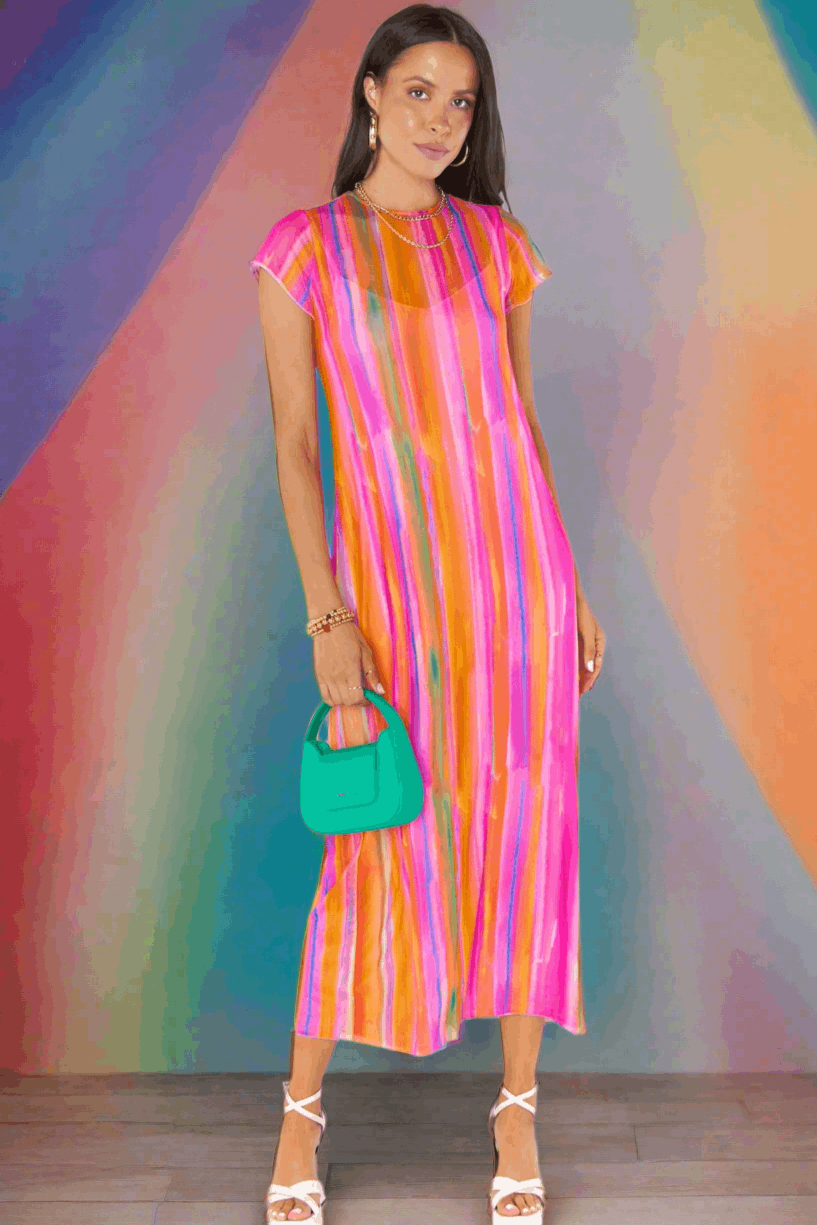 Show Me Your Mumu Molly Rainbow Midi Dress Midi Dress by Show Me Your Mumu as seen on celebrities