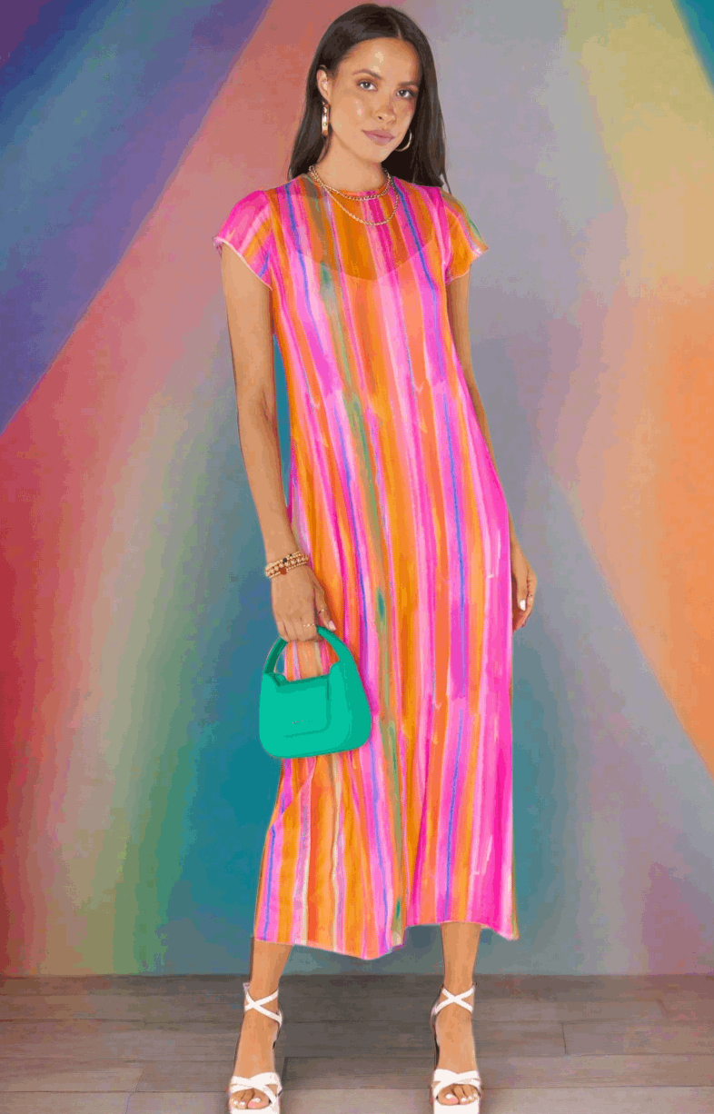 Show Me Your Mumu Molly Rainbow Midi Dress Midi Dress by Show Me Your Mumu as seen on celebrities