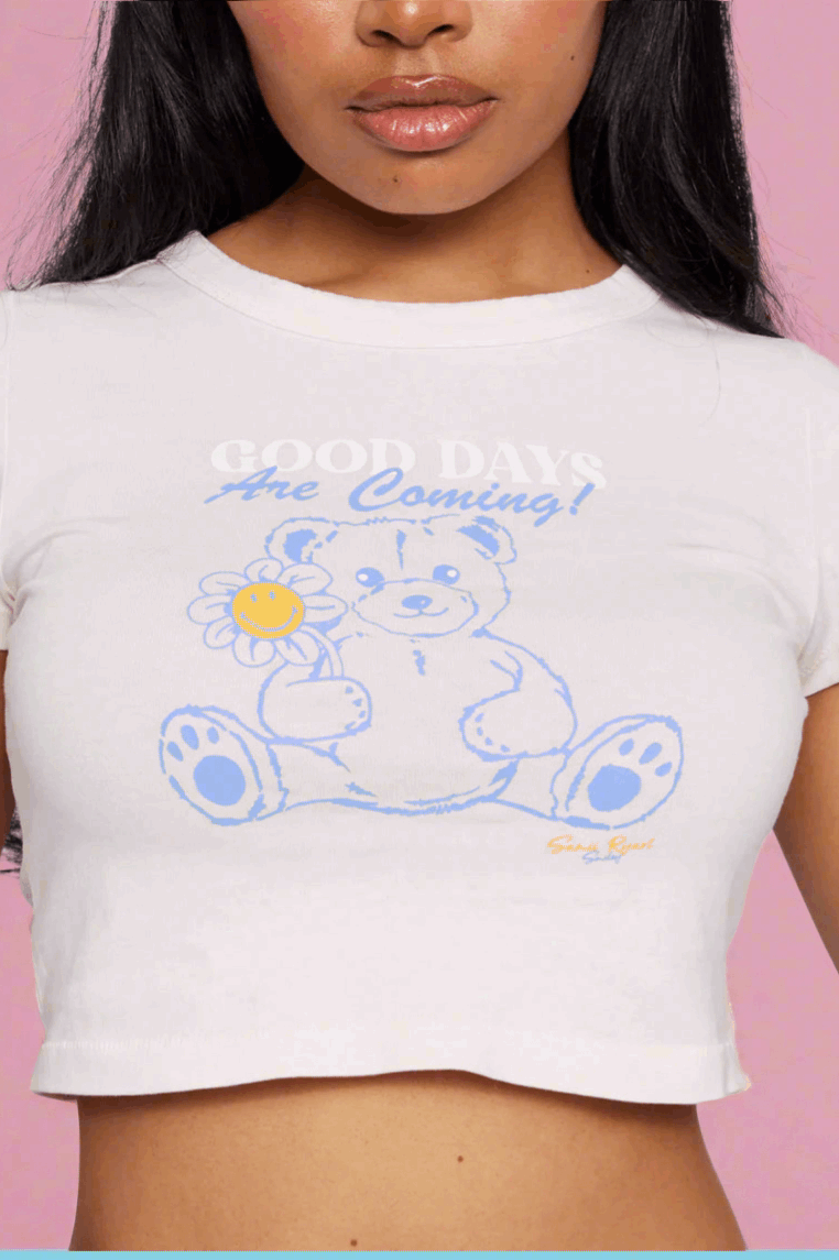 Samii Ryan x Smileyworld® Good Days Baby Tee T-Shirt by Samii Ryan as seen on celebrities