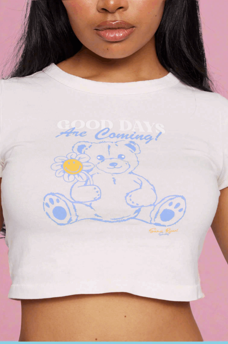 Samii Ryan x Smileyworld® Good Days Baby Tee T-Shirt by Samii Ryan as seen on celebrities