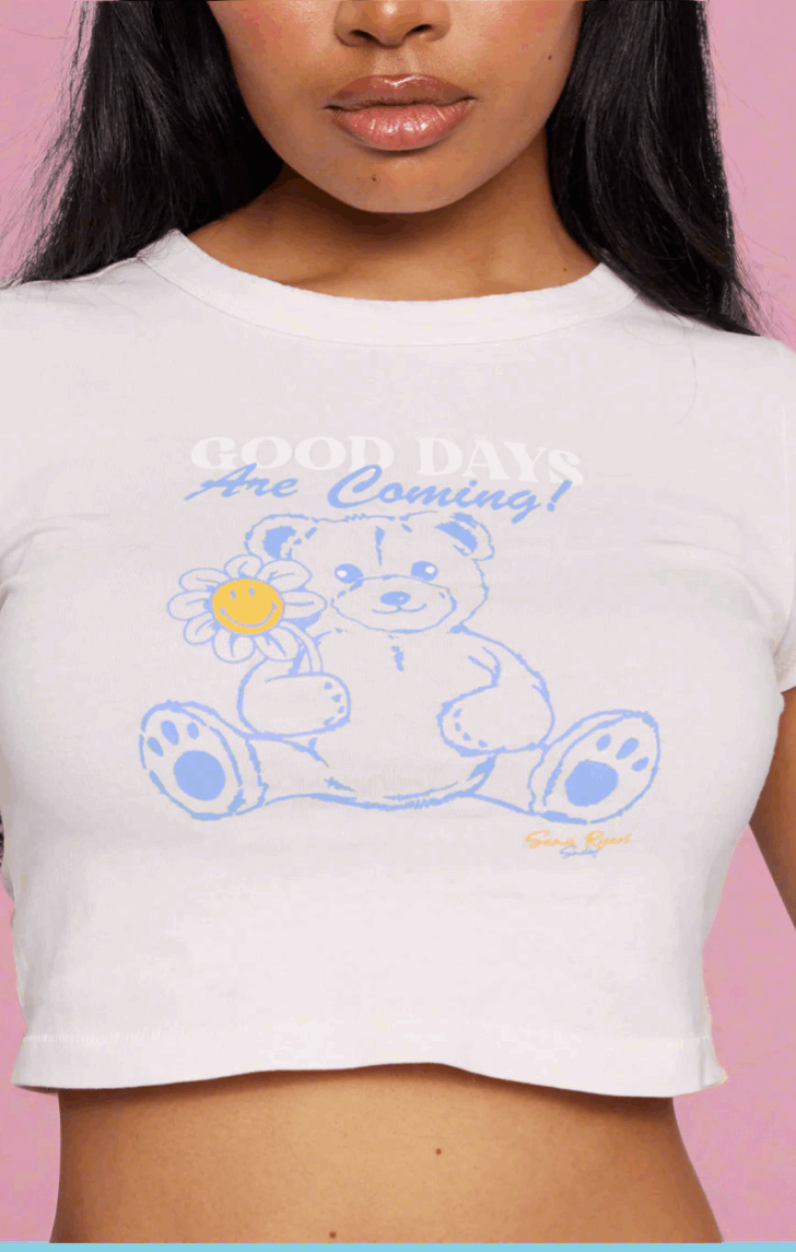 Samii Ryan x Smileyworld® Good Days Baby Tee T-Shirt by Samii Ryan as seen on celebrities