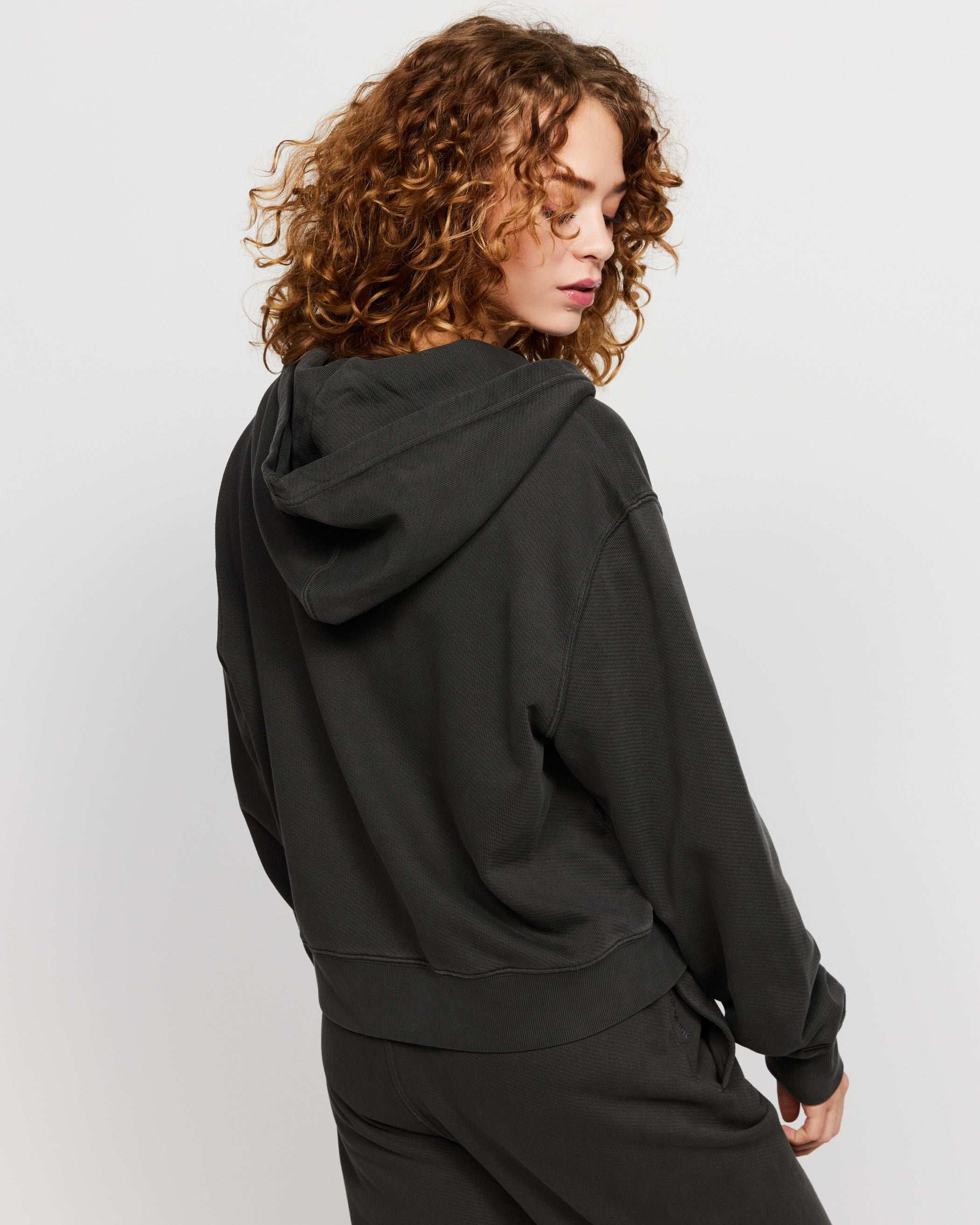 Samii Ryan Black Stone Wash Zip-Up Hoodie Hooded Sweatshirt by Samii Ryan as seen on celebrities