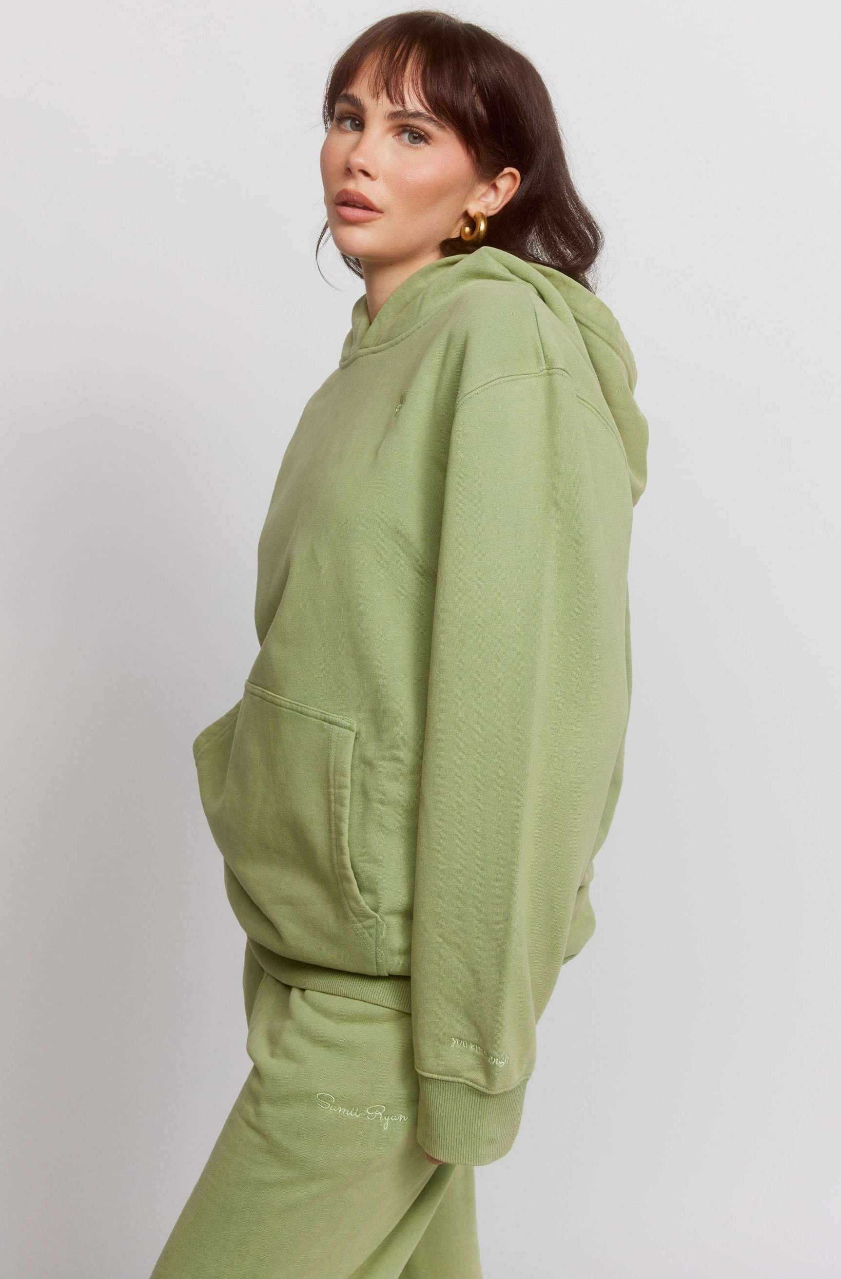 Samii Ryan Olive Hoodie Hooded Sweatshirt by Samii Ryan as seen on celebrities