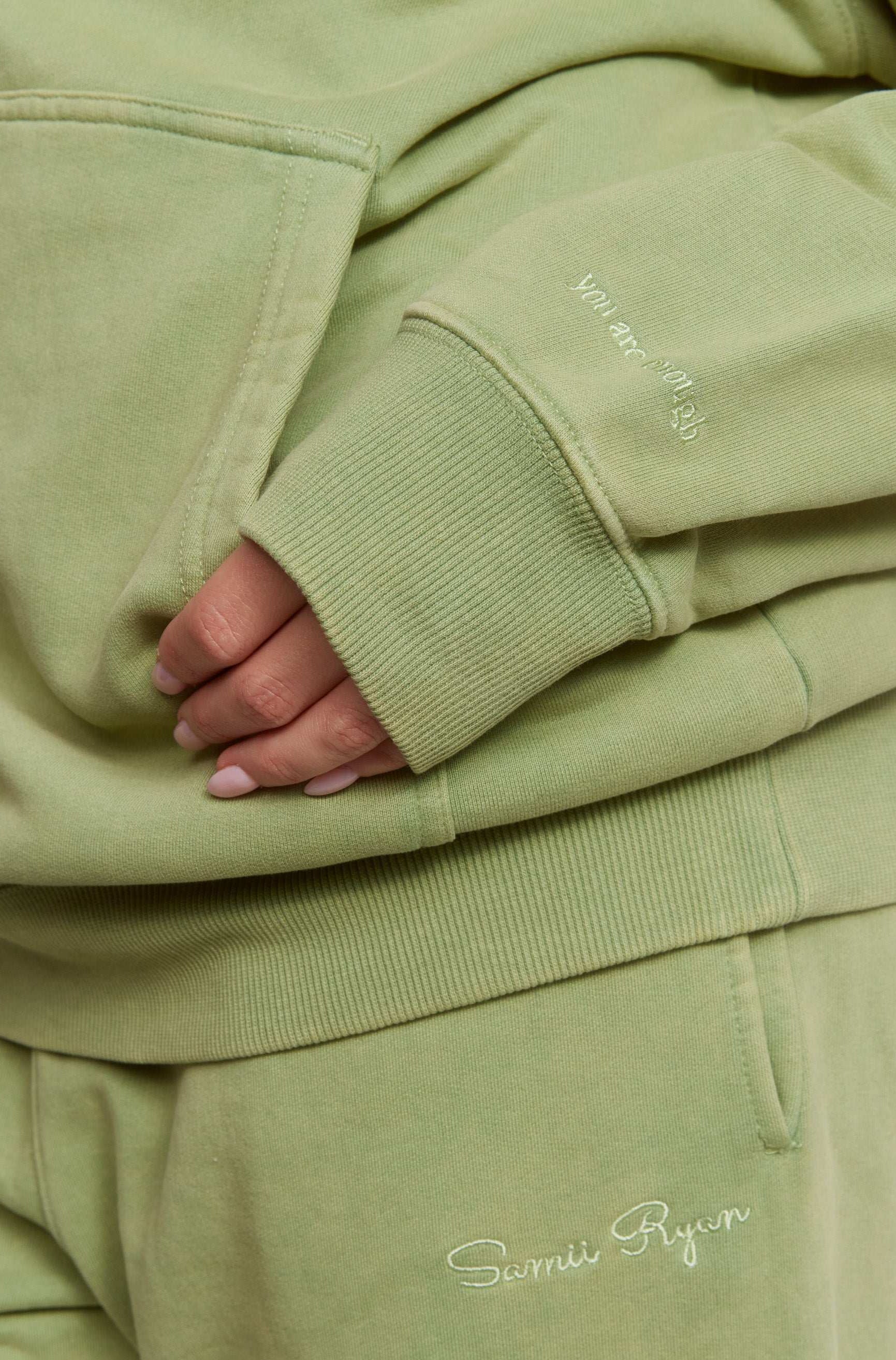 Samii Ryan Olive Hoodie Hooded Sweatshirt by Samii Ryan as seen on celebrities