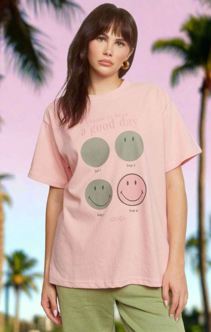 Samii Ryan Smiley® Good Day Oversized Tee T-Shirts by Samii Ryan as seen on celebrities