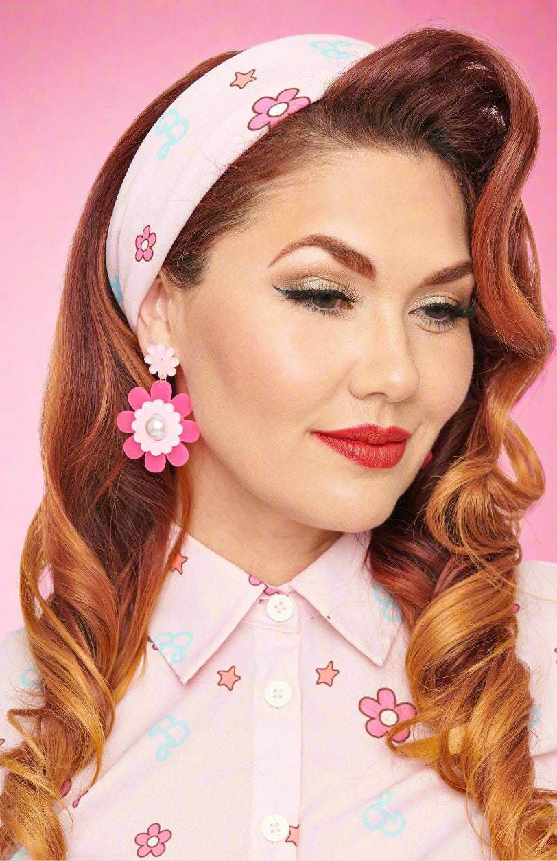 Barbie X Unique Vintage 1970s Pink Barbie Print Hair Scarf Scarf by Unique Vintage as seen on celebrities