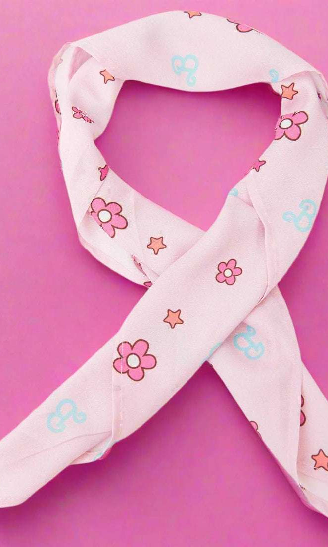 Barbie X Unique Vintage 1970s Pink Barbie Print Hair Scarf Scarf by Unique Vintage as seen on celebrities