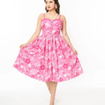 Barbie X Unique Vintage Pink Barbie Print Swing Dress Dress by Unique Vintage as seen on celebrities