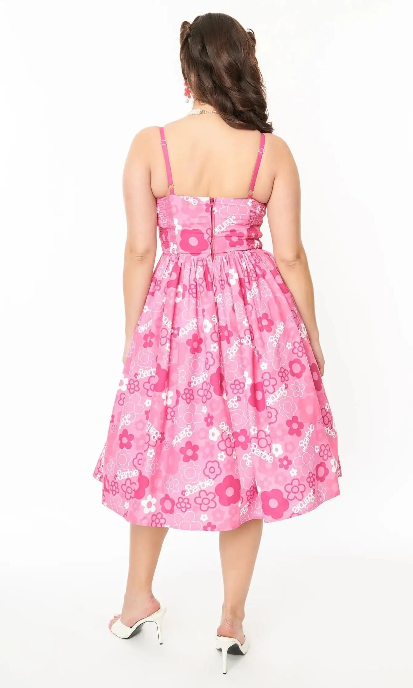 Barbie X Unique Vintage Pink Barbie Print Swing Dress Dress by Unique Vintage as seen on celebrities