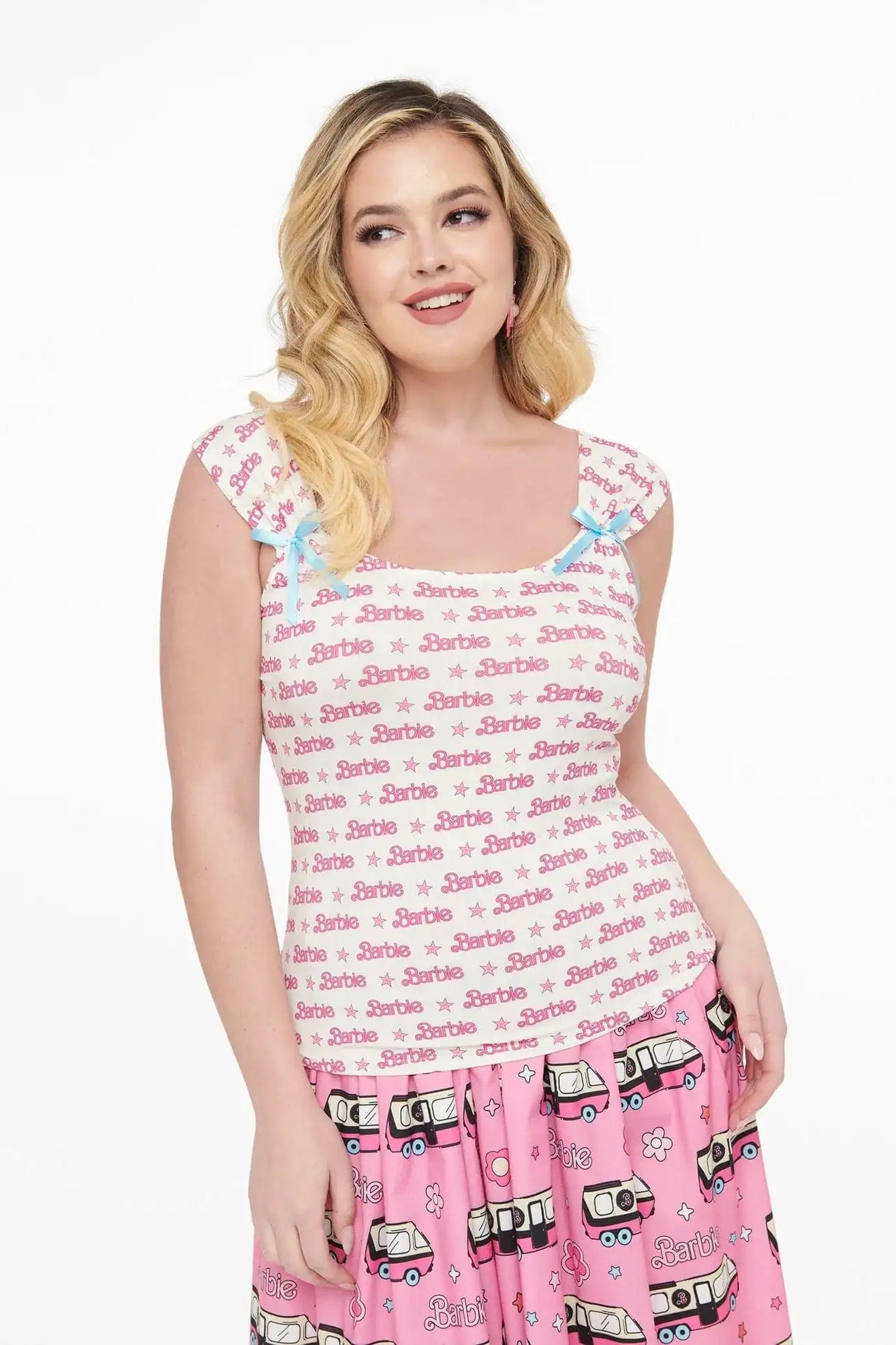 Barbie X Unique Vintage White & Pink Barbie Print Tank Top Cami Top by Unique Vintage as seen on celebrities