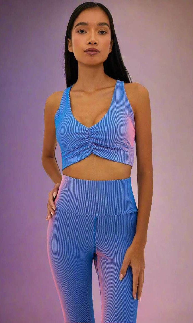 Beach Riot Mindy Gym Top in Imperial Two Tone Rib Crop Top by Beach Riot as seen on celebrities