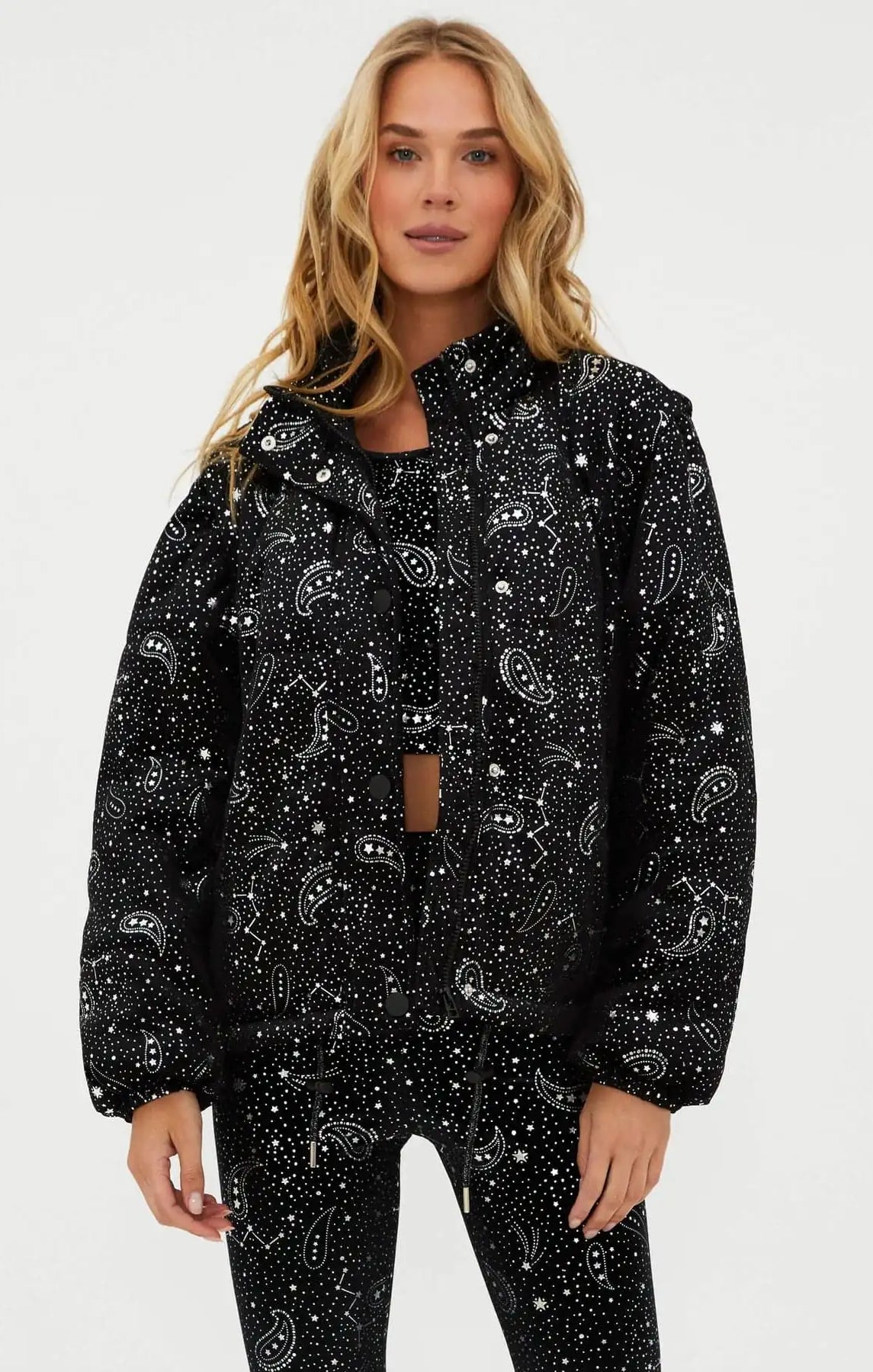 Beach Riot Kris Convertible Shooting Stars Puffer Jacket Jacket by Beach Riot as seen on celebrities