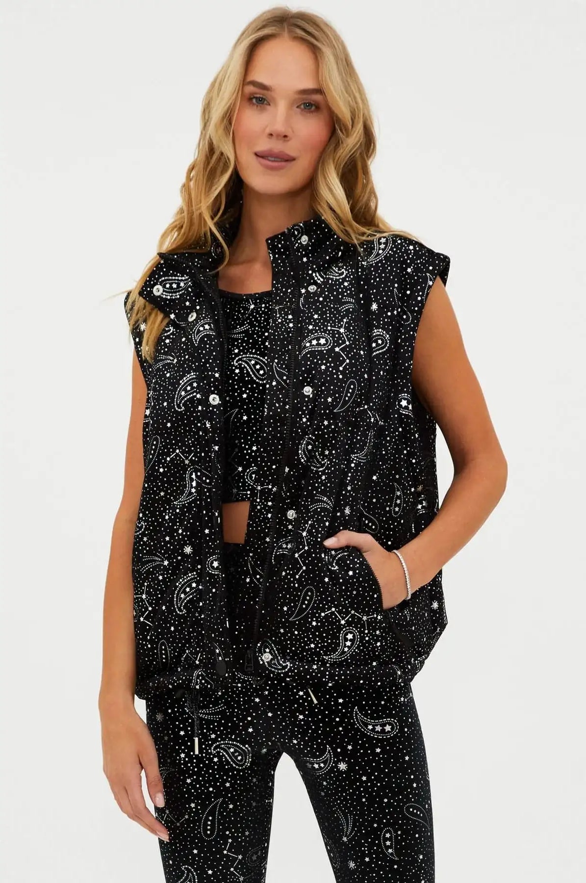 Beach Riot Kris Convertible Shooting Stars Puffer Jacket Jacket by Beach Riot as seen on celebrities