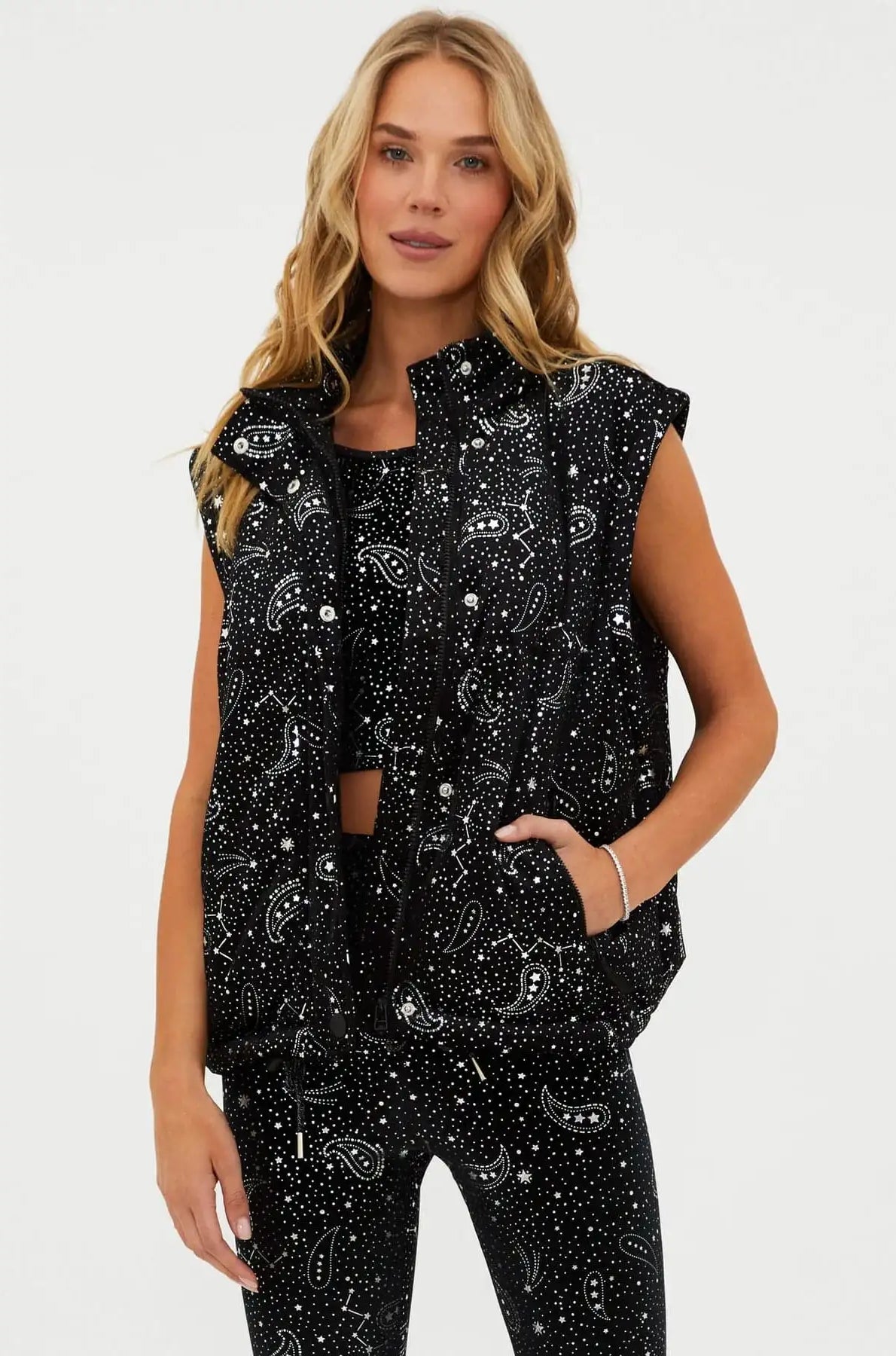 Beach Riot Kris Convertible Shooting Stars Puffer Jacket Jacket by Beach Riot as seen on celebrities