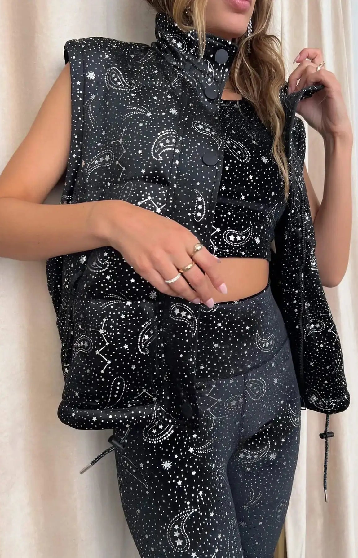 Beach Riot Kris Convertible Shooting Stars Puffer Jacket Jacket by Beach Riot as seen on celebrities