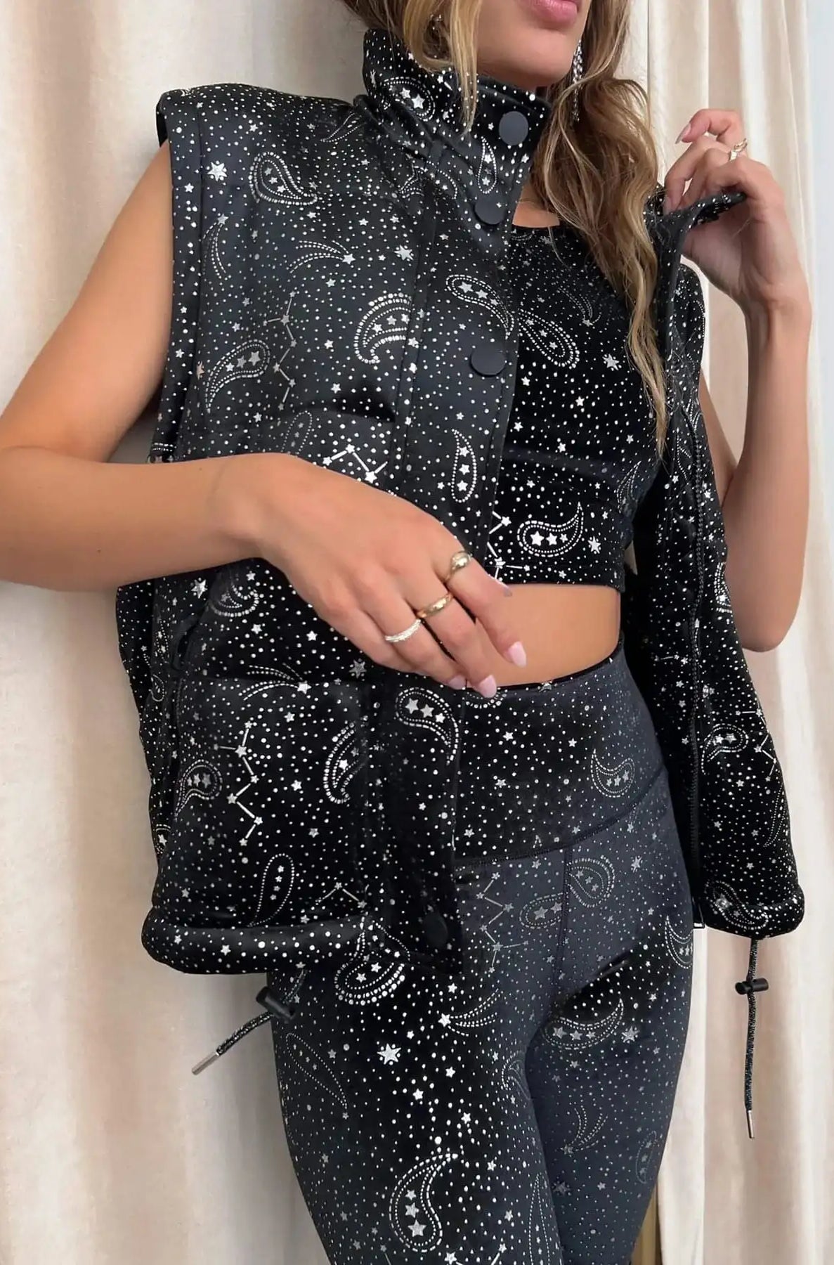 Beach Riot Kris Convertible Shooting Stars Puffer Jacket Jacket by Beach Riot as seen on celebrities