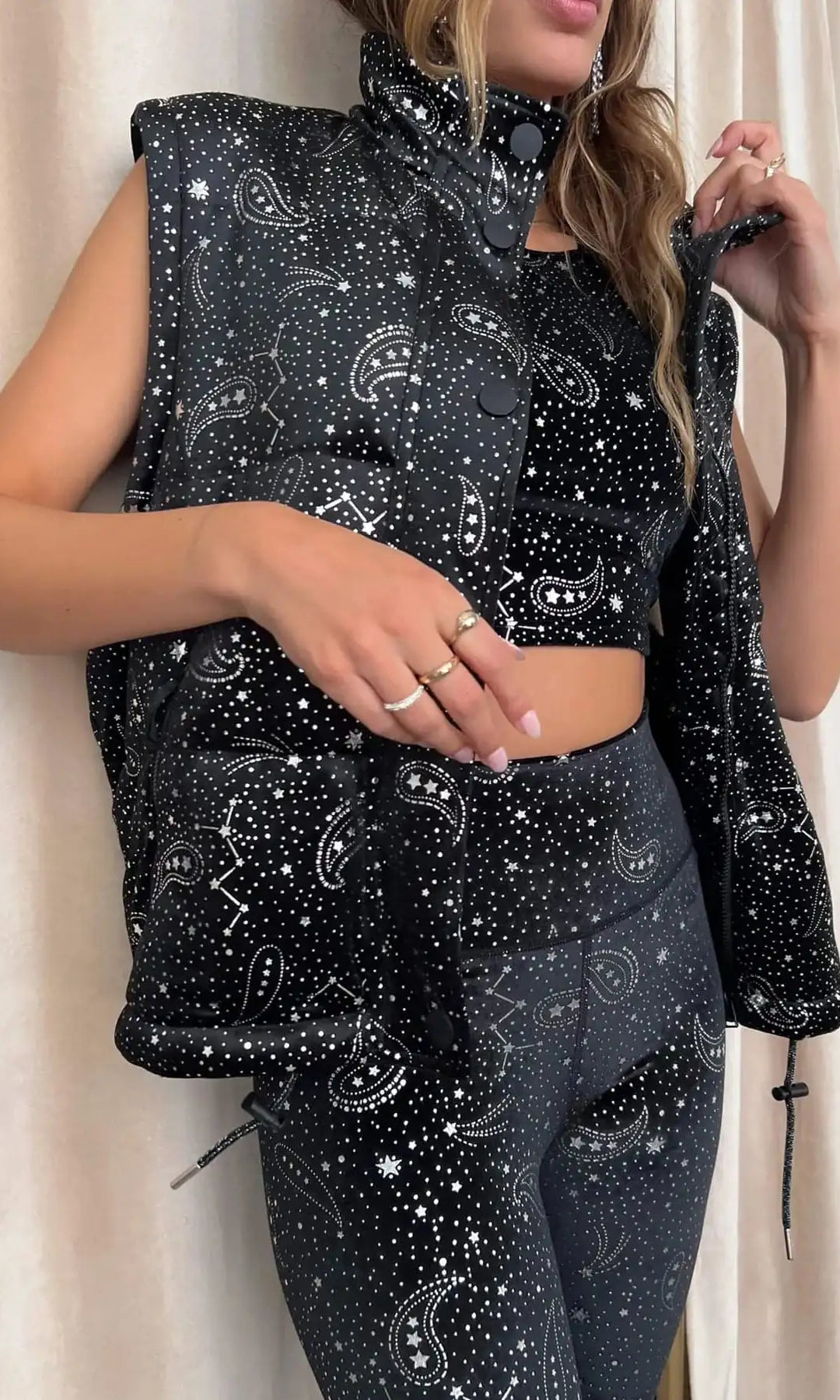 Beach Riot Kris Convertible Shooting Stars Puffer Jacket Jacket by Beach Riot as seen on celebrities