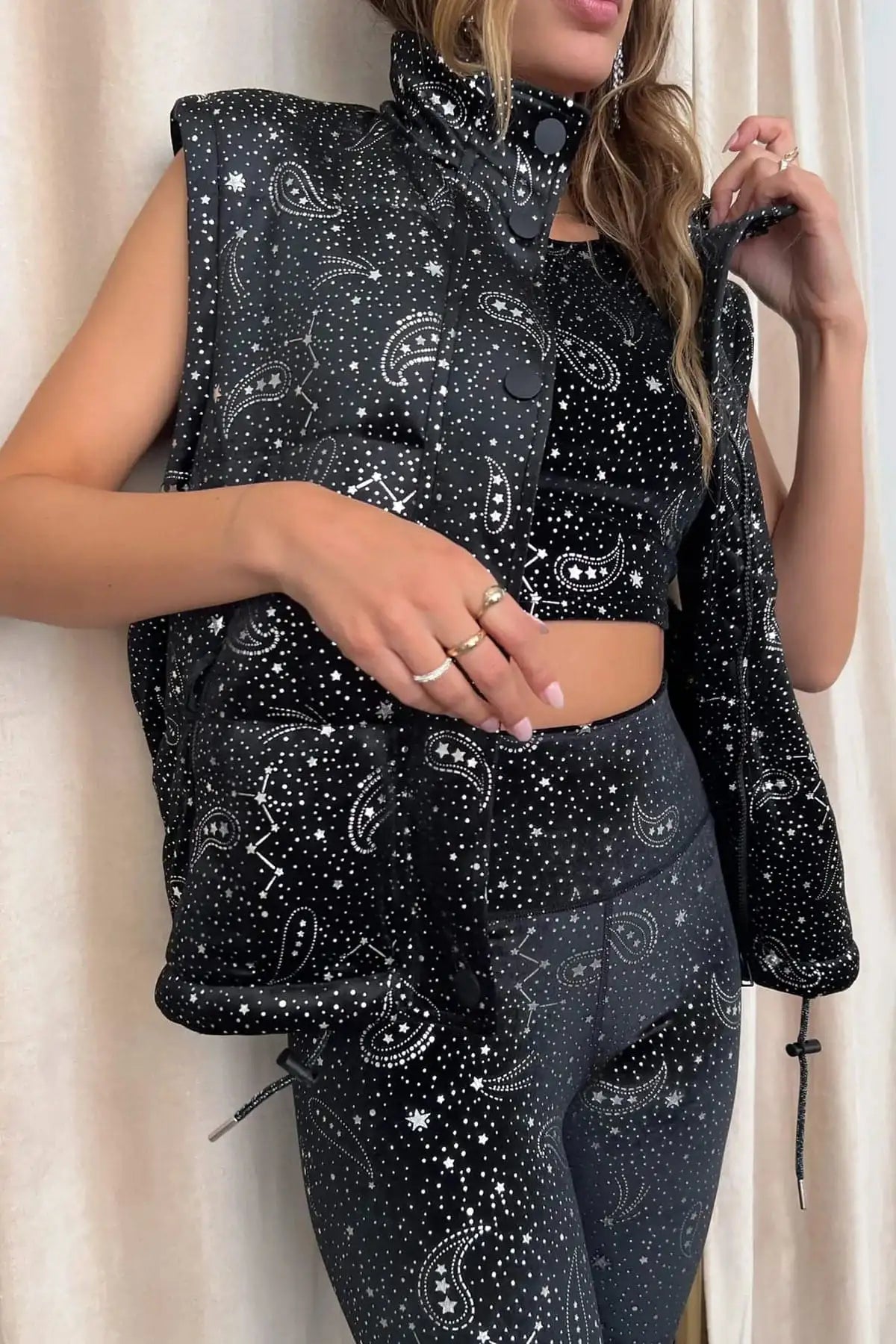 Beach Riot Kris Convertible Shooting Stars Puffer Jacket Jacket by Beach Riot as seen on celebrities