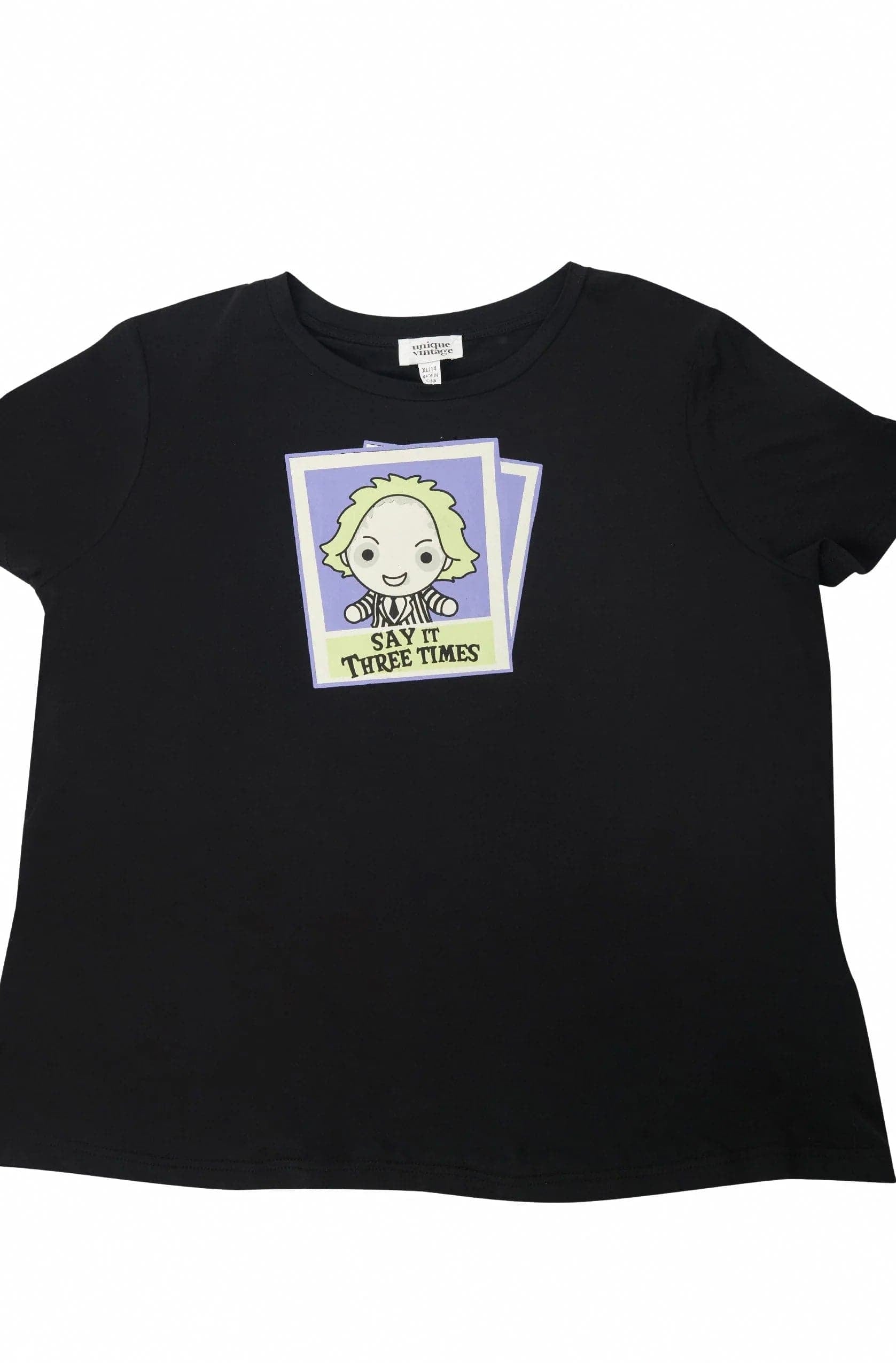 Beetlejuice X Unique Vintage Black Beetlejuice Polaroid Fitted Tee T-Shirt by Unique Vintage as seen on celebrities