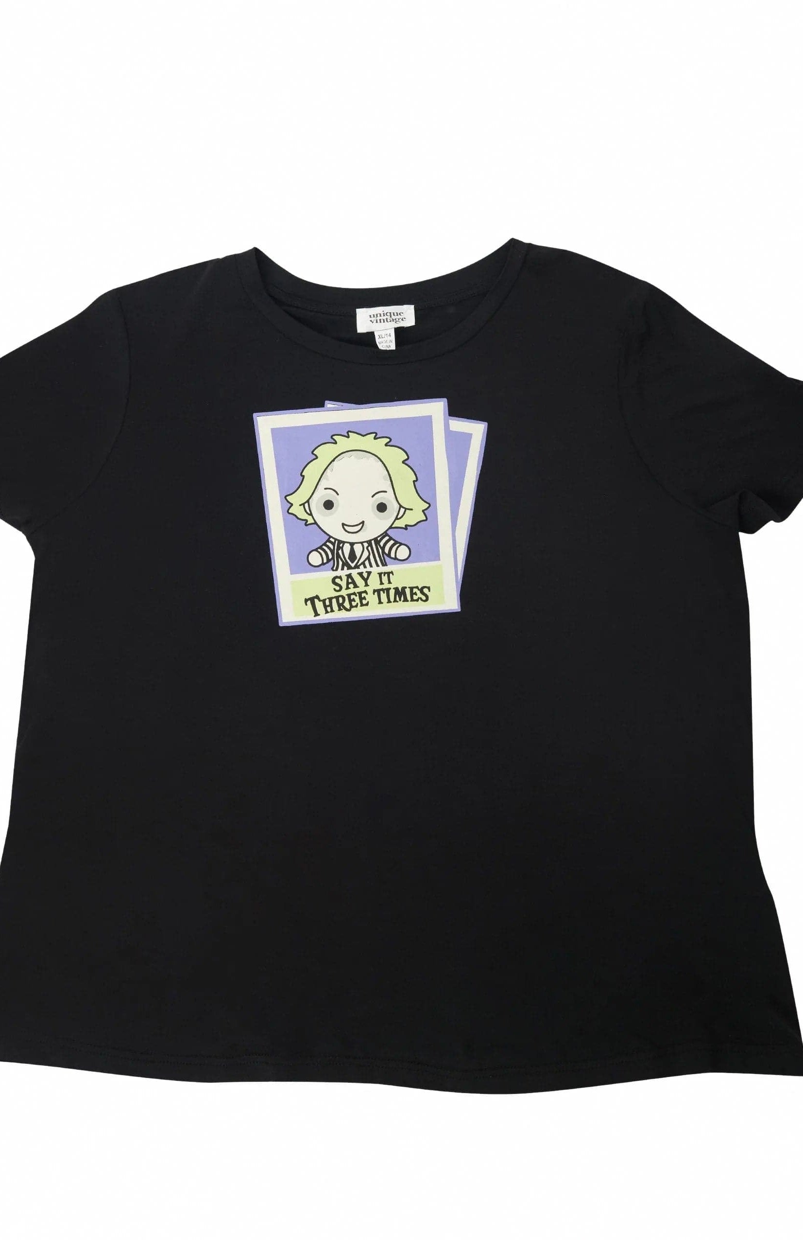 Beetlejuice X Unique Vintage Black Beetlejuice Polaroid Fitted Tee T-Shirt by Unique Vintage as seen on celebrities