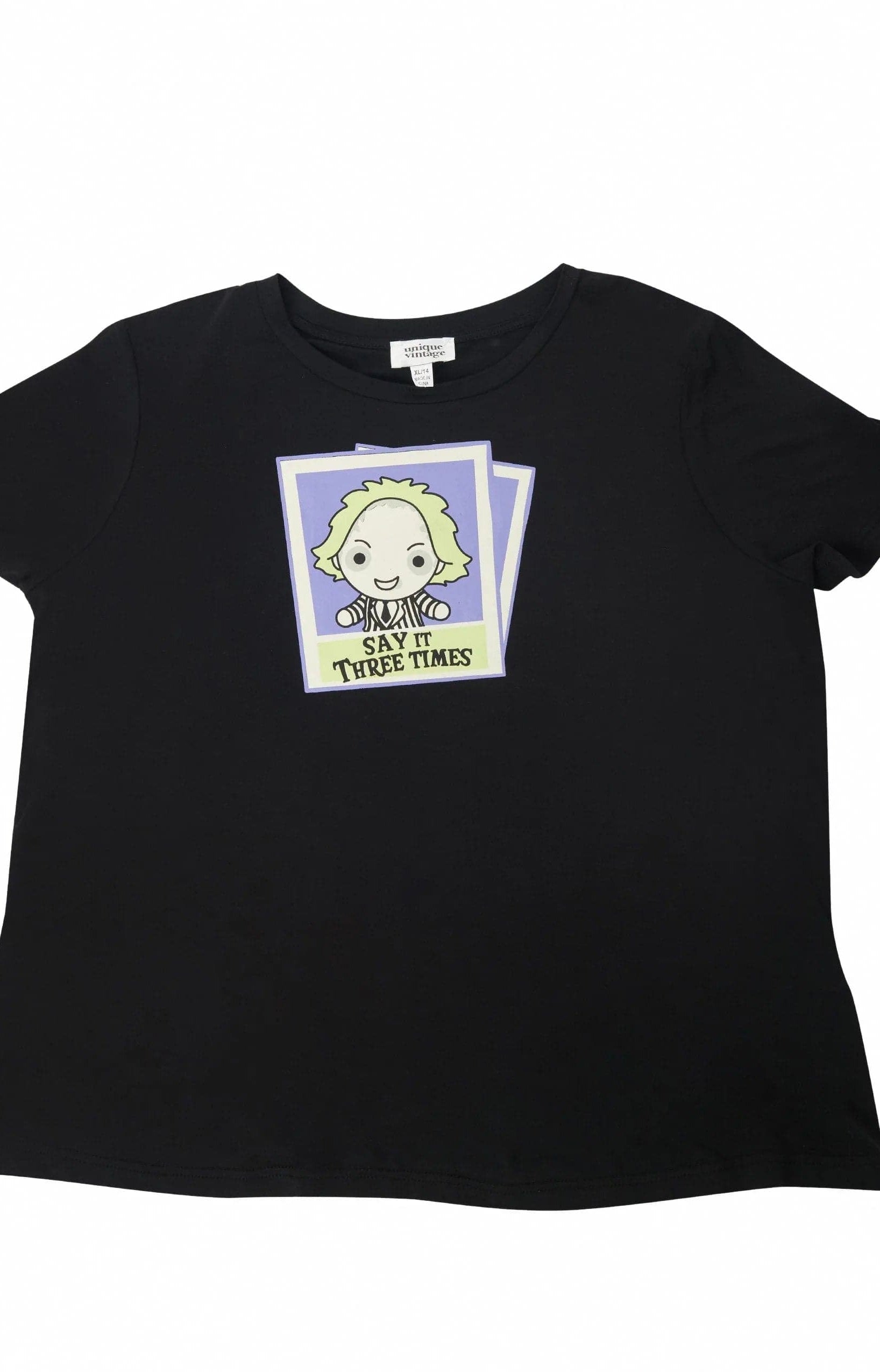 Beetlejuice X Unique Vintage Black Beetlejuice Polaroid Fitted Tee T-Shirt by Unique Vintage as seen on celebrities