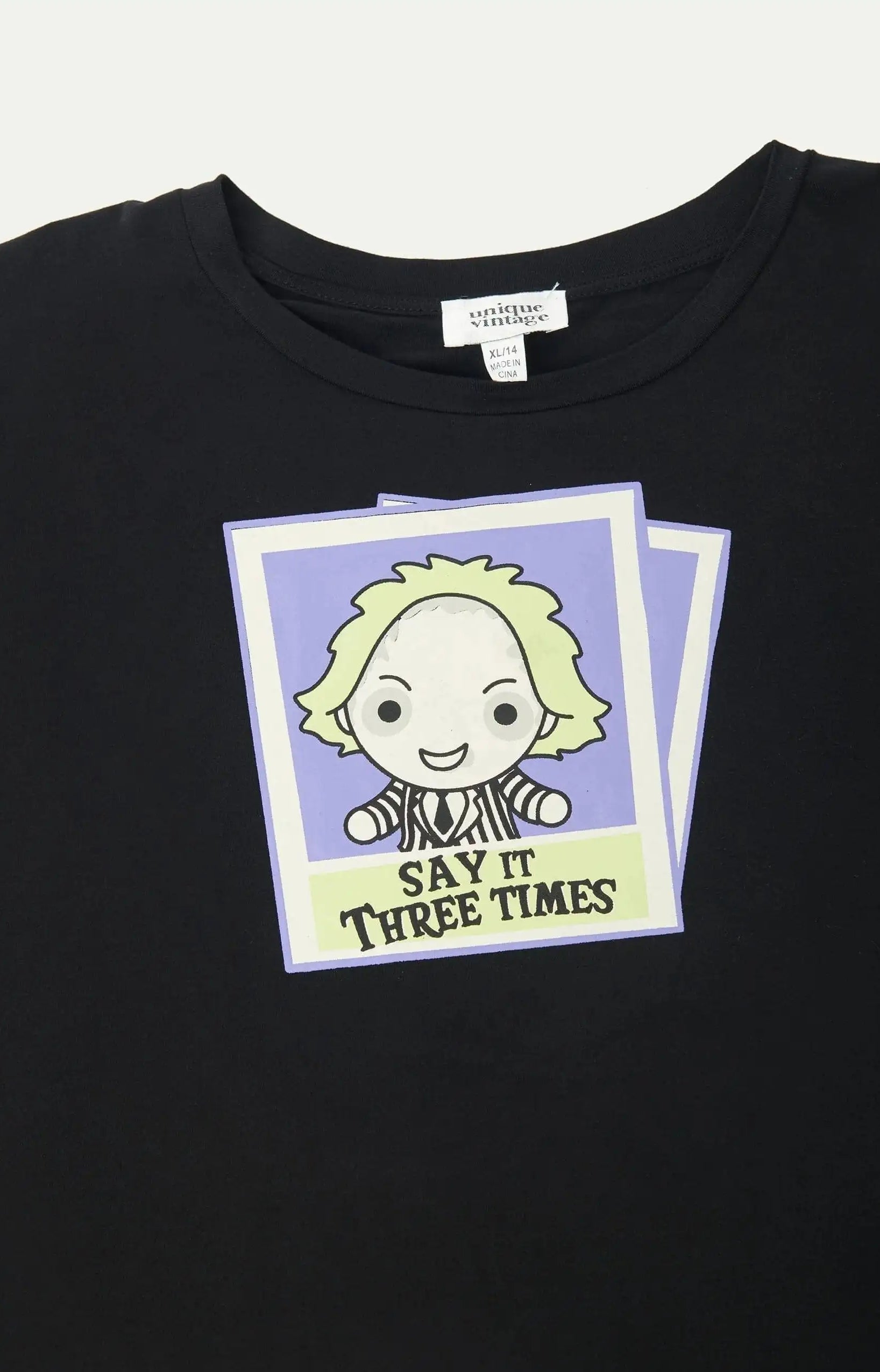 Beetlejuice X Unique Vintage Black Beetlejuice Polaroid Fitted Tee T-Shirt by Unique Vintage as seen on celebrities