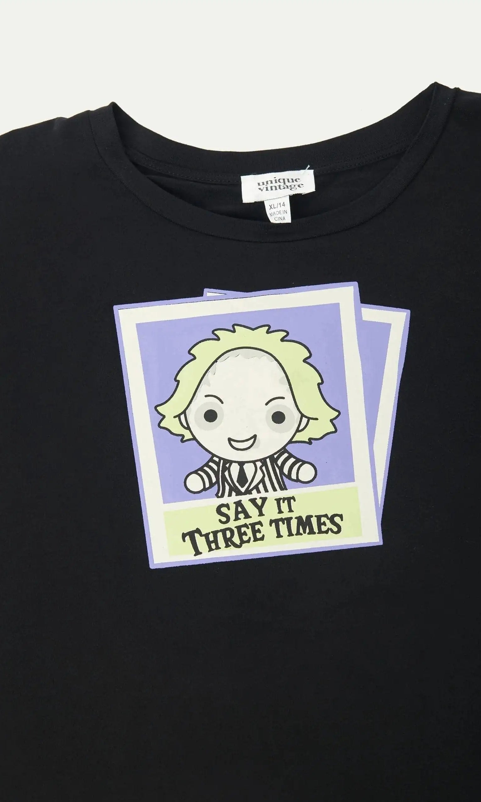 Beetlejuice X Unique Vintage Black Beetlejuice Polaroid Fitted Tee T-Shirt by Unique Vintage as seen on celebrities