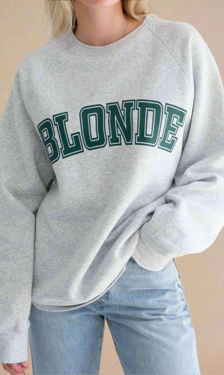 Brunette The Label "Blonde" Varsity Grey Not Your Boyfriend's Crew Sweater