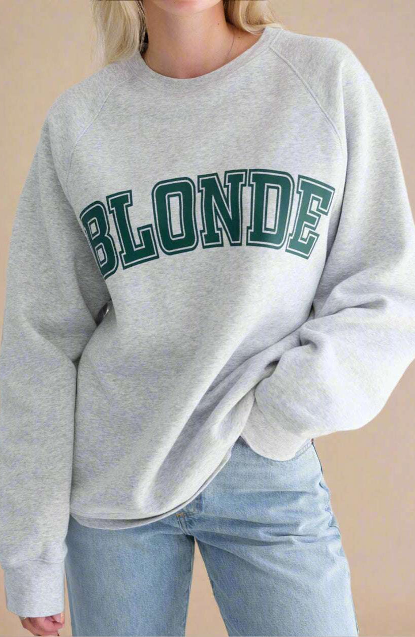 Brunette The Label "Blonde" Varsity Grey Not Your Boyfriend's Crew Sweater