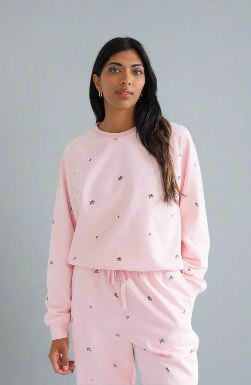 Brunette The Label "Be Kind" All Over Floral Perfect Crew Sweater
