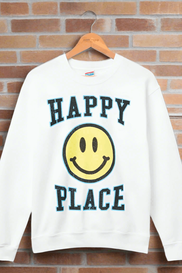 Junk Food Womens Happy Place Flea Market Fleece Sweater T-Shirt by Junk Food as seen on celebrities
