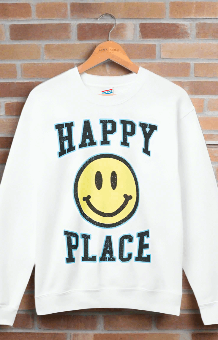 Junk Food Womens Happy Place Flea Market Fleece Sweater T-Shirt by Junk Food as seen on celebrities