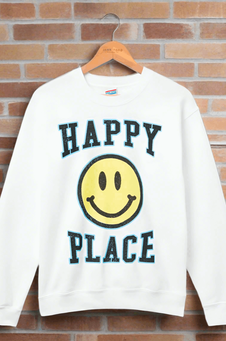Junk Food Womens Happy Place Flea Market Fleece Sweater T-Shirt by Junk Food as seen on celebrities