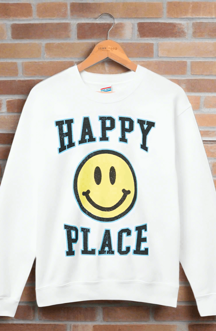 Junk Food Womens Happy Place Flea Market Fleece Sweater T-Shirt by Junk Food as seen on celebrities