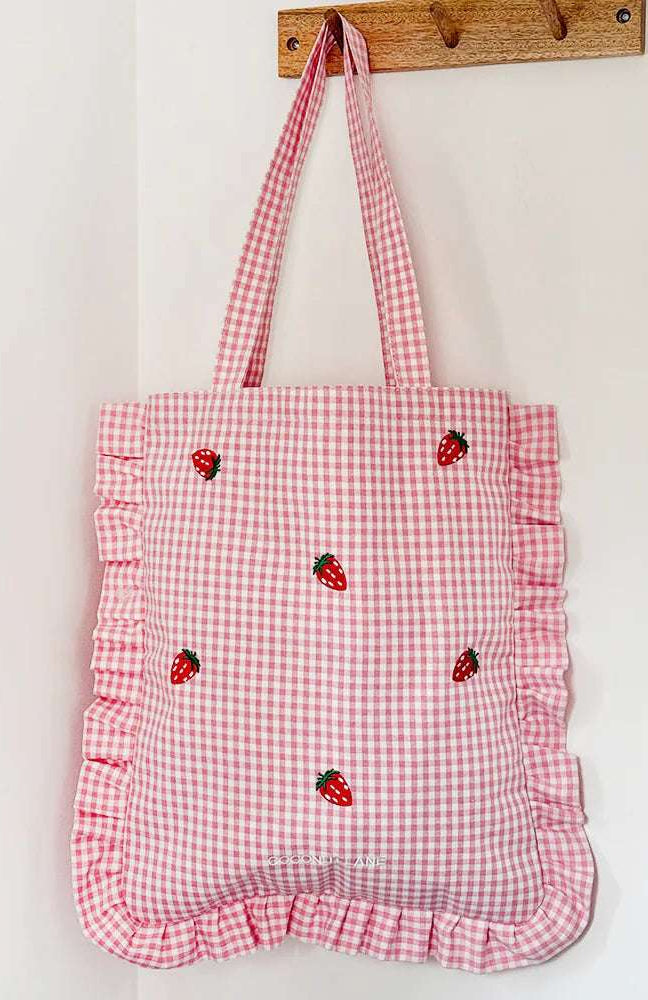 Coconut Lane Strawberry Picnic Tote Bag Tote Bag by Coconut Lane as seen on celebrities