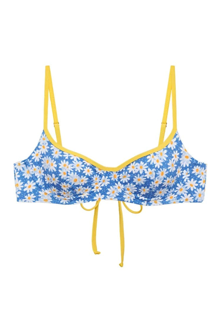 Frankies Bikinis Cola Underwire Balconette Bikini Top in Blue Daisy Bikini Top by Frankies Bikinis as seen on celebrities