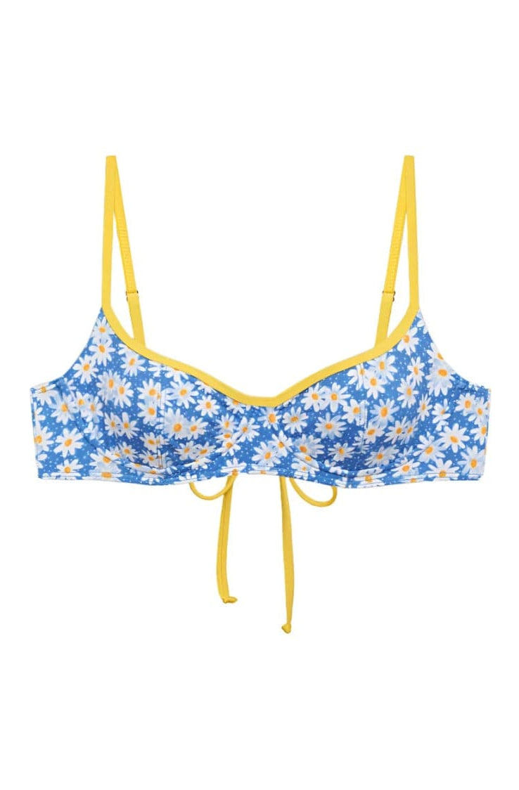 Frankies Bikinis Cola Underwire Balconette Bikini Top in Blue Daisy Bikini Top by Frankies Bikinis as seen on celebrities